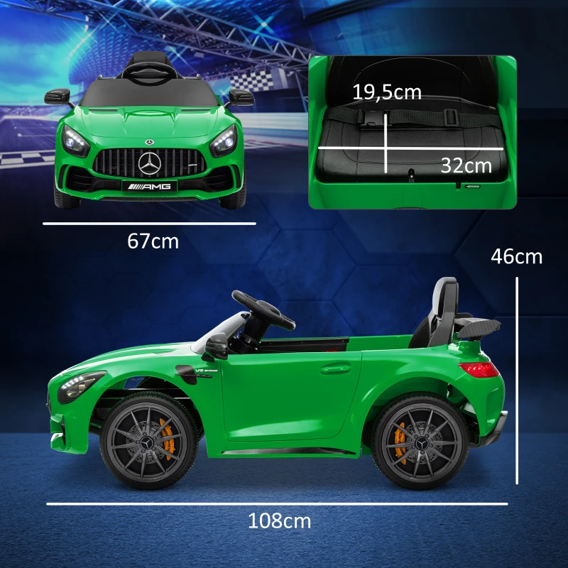 AIYAPLAY Carro Elétrico para Crianças Carro Mercedes-Benz AMG GTR com Bateria 12V Faróis  Buzina e Música 108x67x46 cm Verde