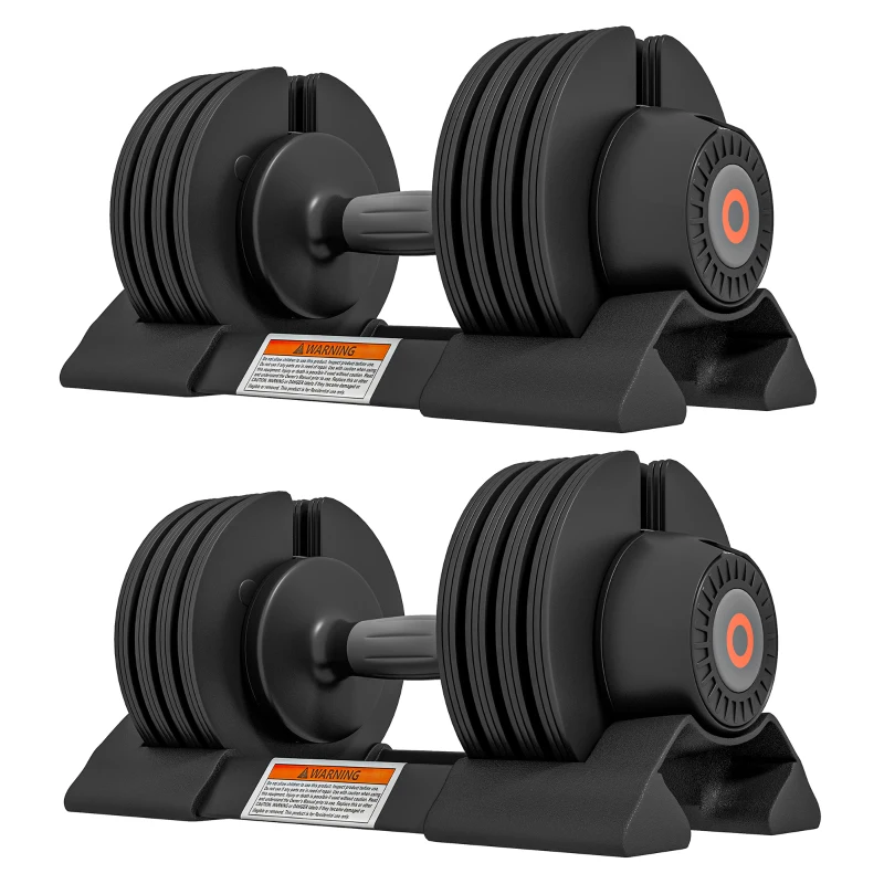 SPORTNOW Halteres Ajustáveis 4 em 1 2x10 kg com Ajuste Rápido do Peso, Base de Armazenamento e Pega Antiderrapante para Treino em Casa