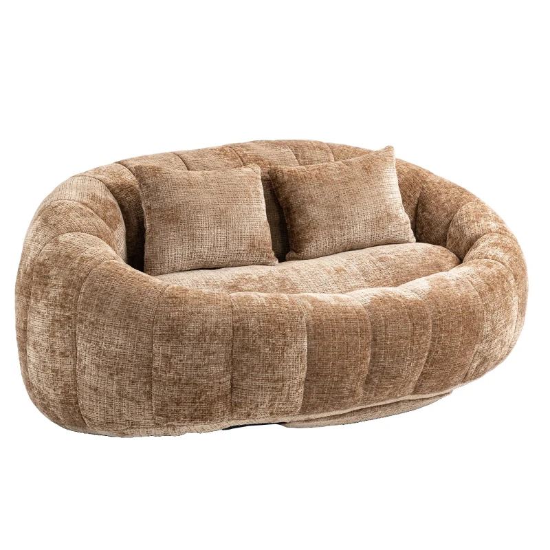 Cozy Oversized Bean Bag Sofa with 2 Matching Pillows, Soft 2-Seat Sectional Couch for Living Room and Bedroom, 145L x 95W x 63H cm, Coffee