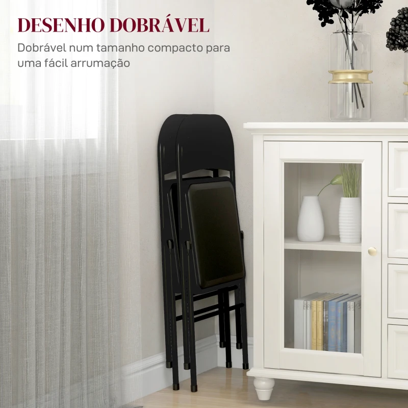 HOMCOM Conjunto de 2 Cadeiras Dobráveis com Encosto e Estrutura de Aço para Sala de Estar escritório Estúdio 45x46x78 cm Preto
