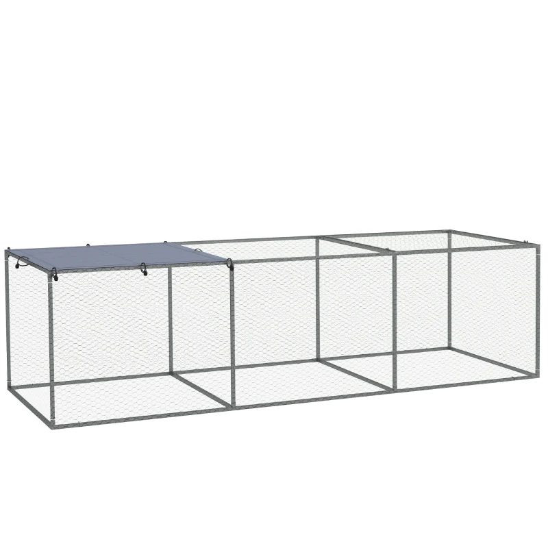 PawHut Enclos poulailler cage clapier extérieur 3 m² pour petits animaux dim. 3 x 1 x 0,8 m acier galvanisé