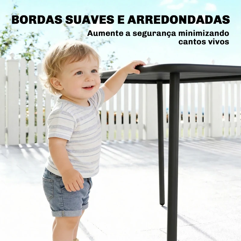 Outsunny Mesa de Jantar de Jardim Retangular 120x70x72 cm de Aço com Tampo com Ripas para 4 Pessoas, Cinzento
