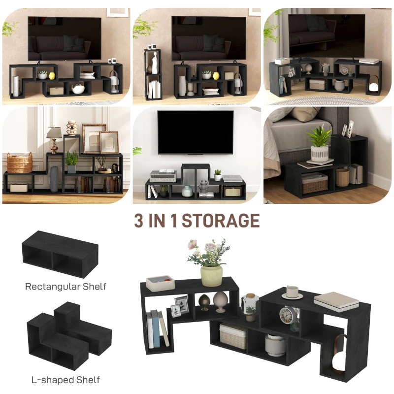 HOMCOM Three-Block Modular TV Stand - Black Wood-Effect