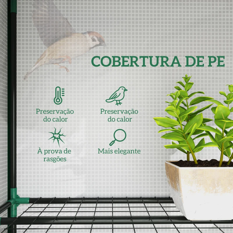Outsunny Estufa Pequena com Prateleiras de 3 Níveis Portas com Fecho de Correr Estufa para Cultivar 215x46x151 cm Branco