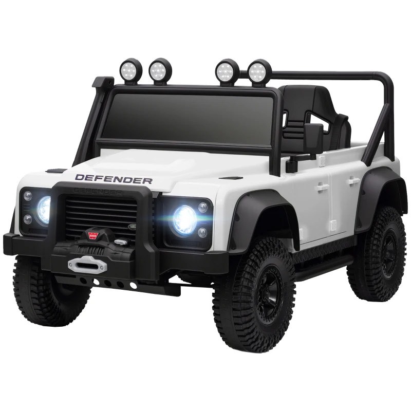 AIYAPLAY Carro Elétrico para Crianças com Licença Land Rover 12V Controlo Remoto Sistema de Suspensão USB MP3 Velocidade Ajustável Faróis 115x61x61 cm Branco