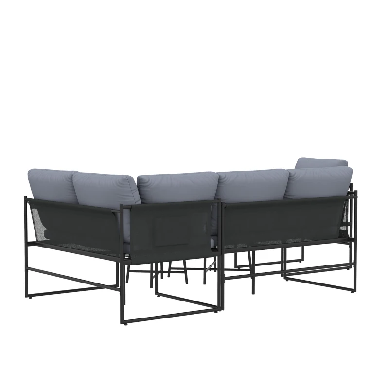 Outsunny Salon de Jardin Extérieur 5 Pièces, 2 Canapés, 2 Tables, 1 Chaise, Pochette de Rangement, 182x167x65cm, Gris Foncé