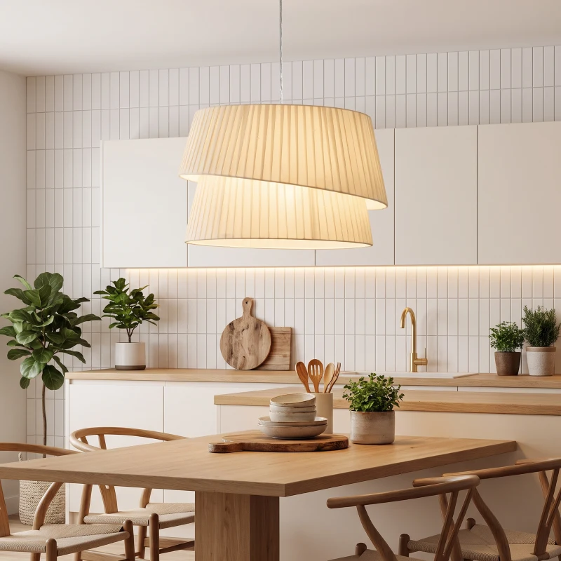 HOMCOM Elegante Pendelleuchte mit doppeltem Schirm, höhenverstellbar, für Wohnzimmer, Weiß
