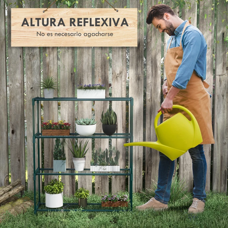 Outsunny Soporte para Macetas de 4 Niveles con Estructura de Acero para Jardín Patio 89x28x107 cm Verde Oscuro