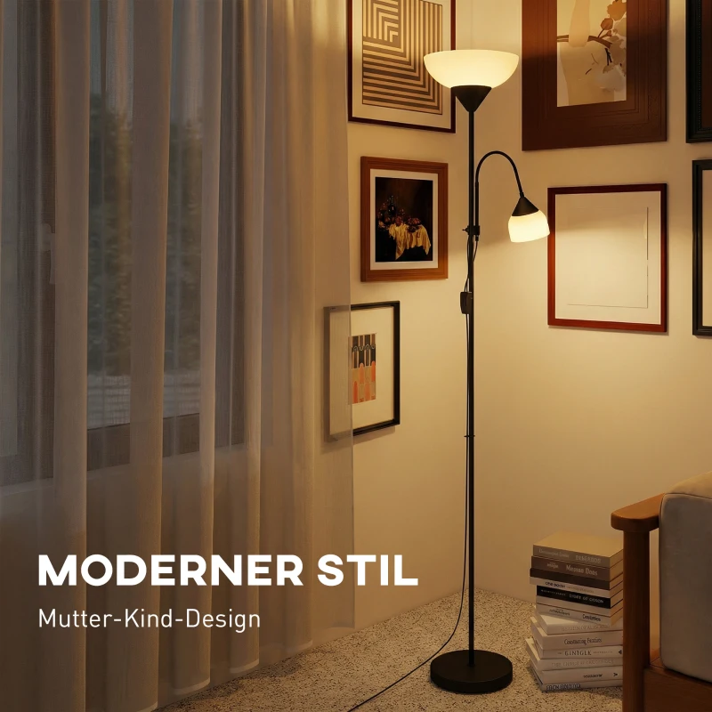 HOMCOM Uplighter, Mutter-und-Kind-Stehlampe, hohe Lampe mit 3 Farbtemperaturen und flexiblem Schwanenhals, Schwarz