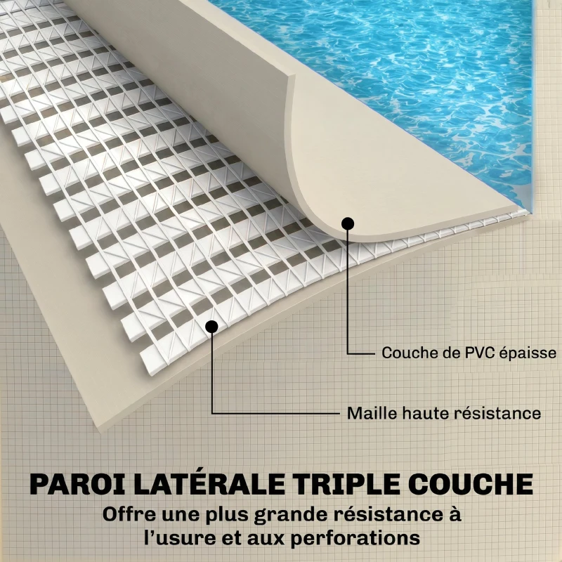 Outsunny Piscine Tubulaire Rectangulaire Pompe de Filtration 3701L en PVC Triple Couche 316x238x66,5cm Gris