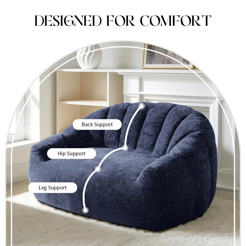 Plush 2-Seater Bean Bag Sofa with High Density Sponge, Cosy Lazy Couch for Gaming Room and Pet-Playing Room, 140L x 98W x 61H cm, Blue