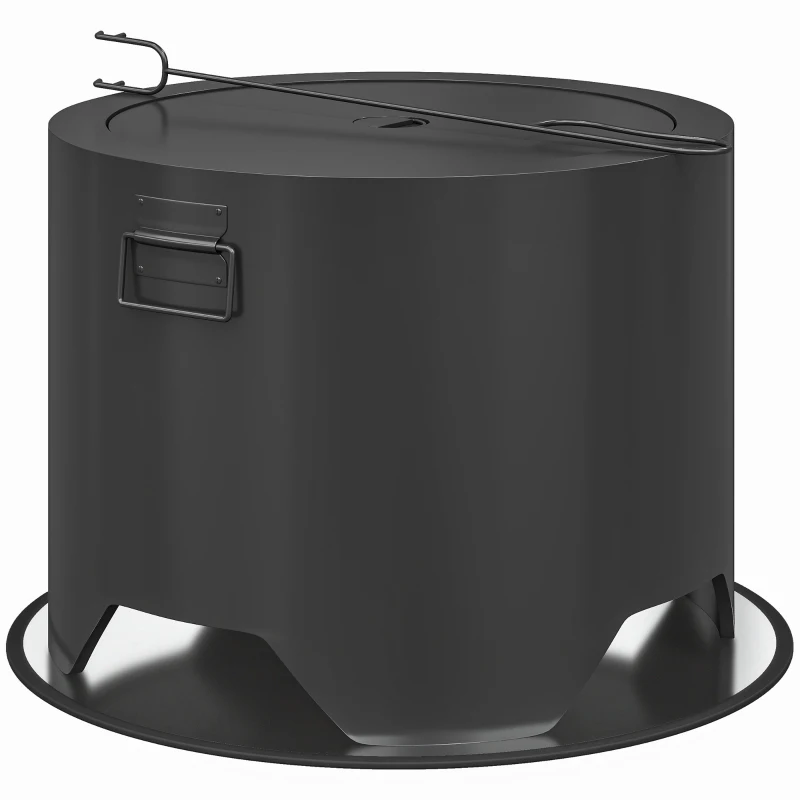 Outsunny Outdoor Round Fire Pit with Lid and Fire Poker - Black