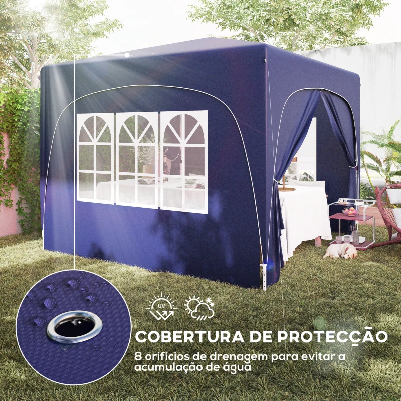 Outsunny Tenda Dobrável 3x3 m com Painéis Laterais UPF50+ Tenda de Jardim com Altura Ajustável e Bolsa de Transporte Azul Escuro