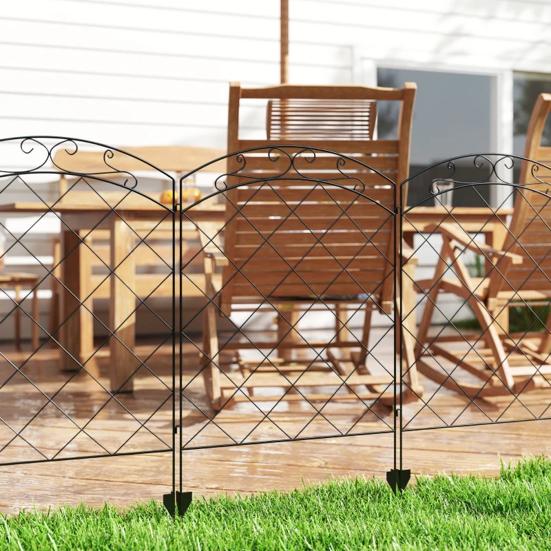 Outsunny Steel Decorative Swirls Outdoor Picket Fence Panels Set of 4, Black