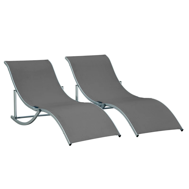Outsunny Lot de 2 bains de soleil pliables, chaise longue jardin extérieur en aluminium et textilène anthracite