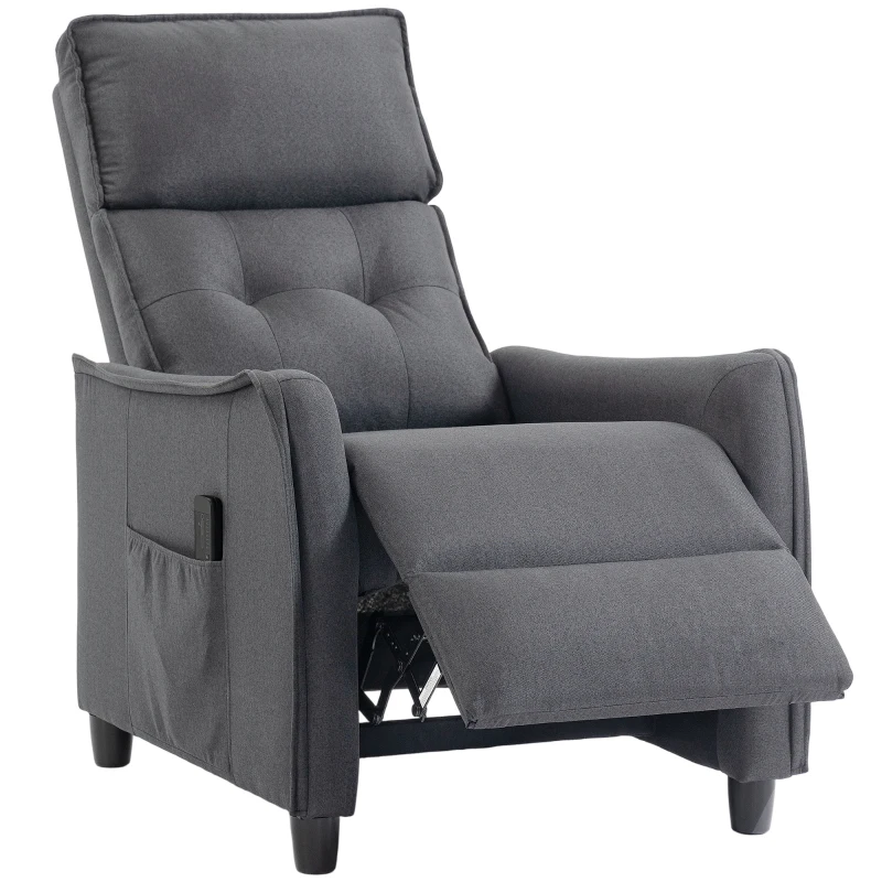 HOMCOM Sillón de Masaje Reclinable con Reposapiés 2 Zonas de Masaje Asiento de Muelles Bolsillos Tapizado en Lino Gris