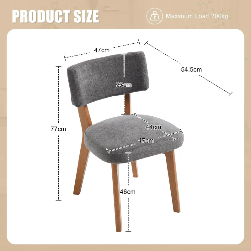 Stylish Mid-Century Dining Chairs with Ergonomic Backrest, Comfortable Upholstered Side Chairs for Dining Room, 47L x 54.5W x 77H cm, Beige