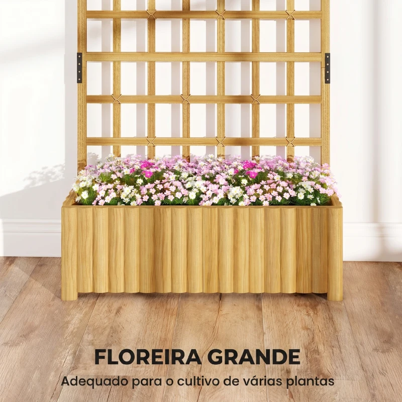 Outsunny Floreira com Treliça de Madeira para Plantas Trepadeiras com Orifícios de Drenagem Floreira Elevada para Jardim 90x30x180 cm Madeira