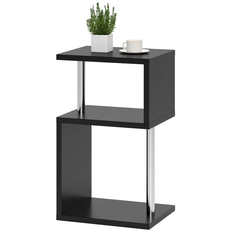 HOMCOM Mesa Auxiliar com Luz LED 3 Níveis Forma de S Prateleiras Abertas e Estrutura em Alumínio 44x38x75 cm Preto Brilhante