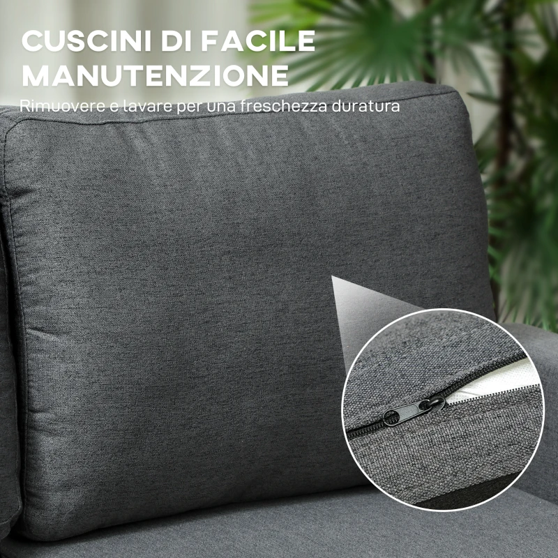 HOMCOM Divano Letto 3 Posti con Chaise e Spazio Contenitore, in Tessuto Effetto Lino, 197x129x85 cm, Grigio Carbone