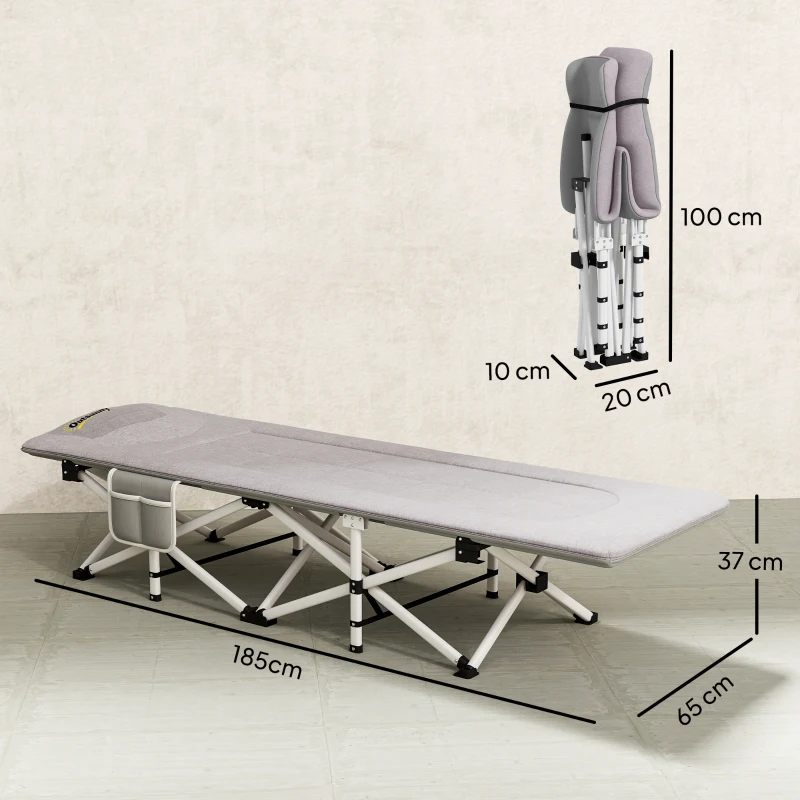 Outsunny Lit de camping pliable avec matelas transat chaise longue sac de rangement intégrée dim. 185L x 65l x 37H cm gris