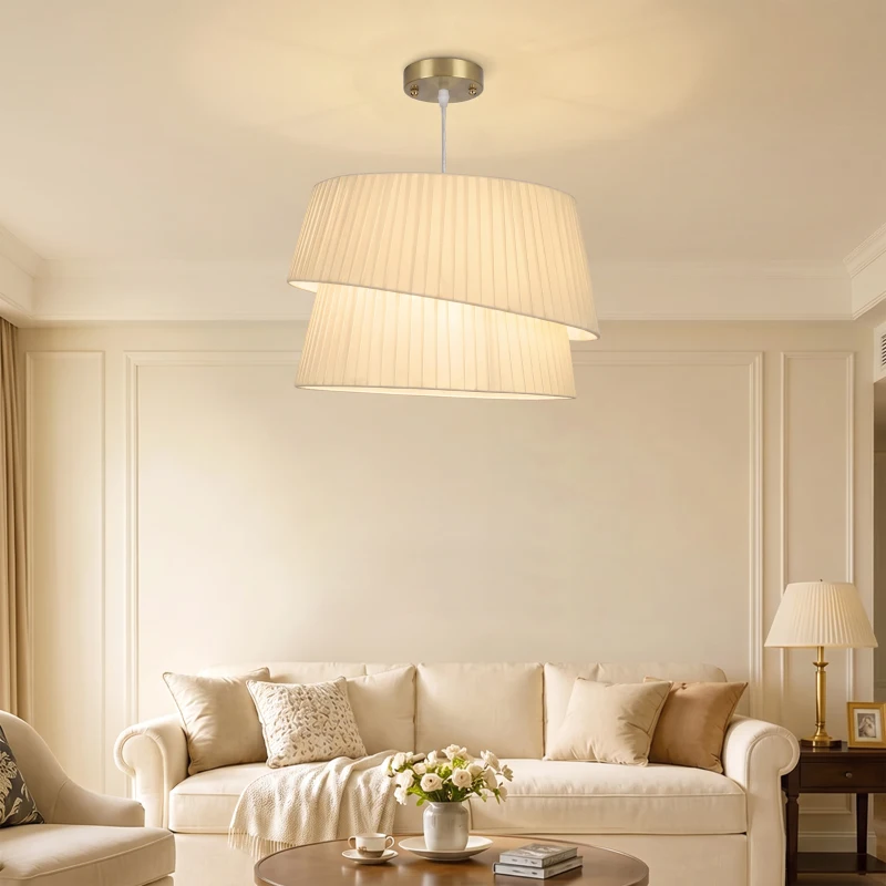 HOMCOM Elegante Pendelleuchte mit doppeltem Schirm, höhenverstellbar, für Wohnzimmer, Weiß