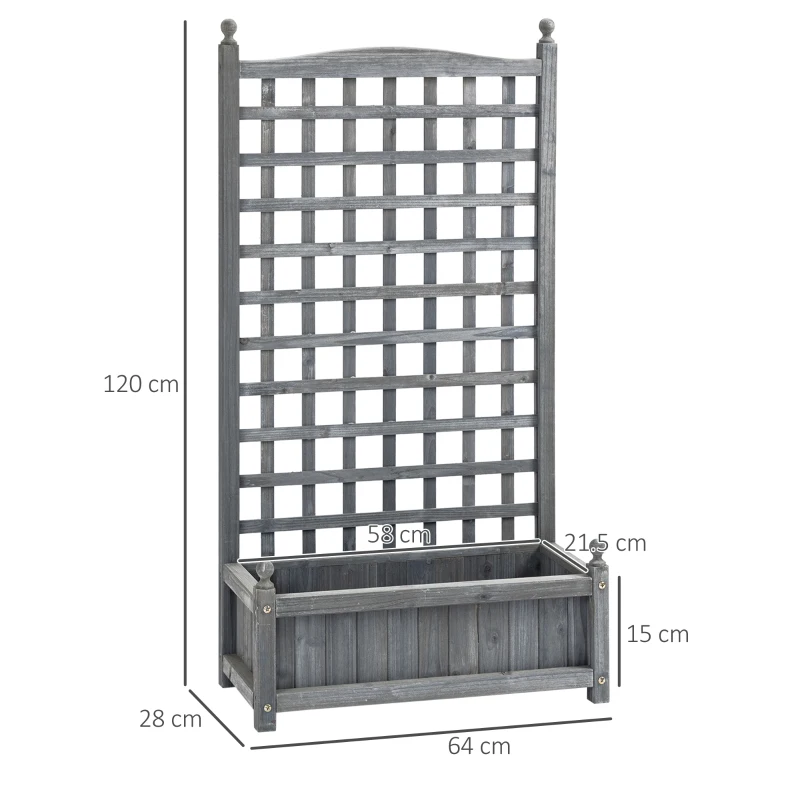 Outsunny Garden Planters with Trellis for Climbing Vines, Wood Raised Beds for Garden, Flower Pot, Indoor Outdoor, Grey