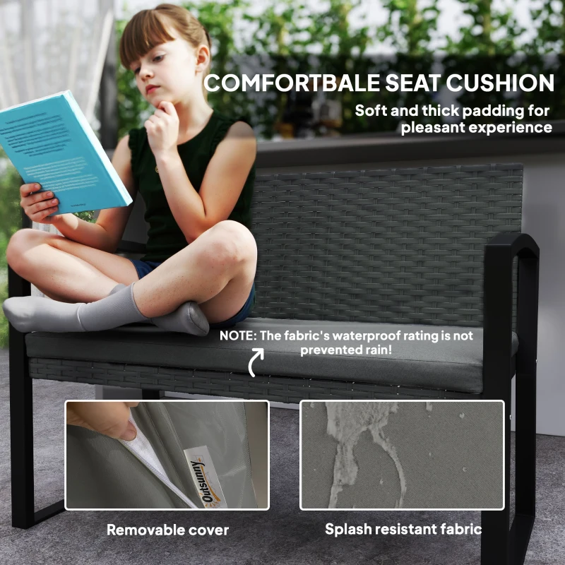 Outsunny Two-Seater Rattan Garden Bench - Light Grey