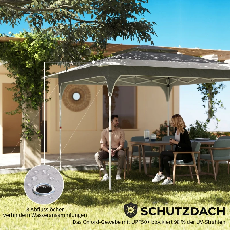 Outsunny Pavillon 3,5 x 3,5 m Wasserdicht Höhenverstellbar Pop-up Faltpavillon mit Ein-Knopf-Aufbau Doppeldach, UV 50+