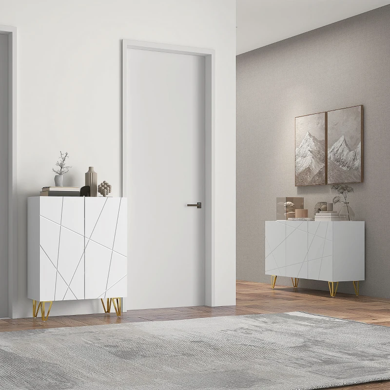 HOMCOM Aparador de Entrada con 3 Puertas y Estantes Ajustables para Cocina Sala 120x40x75 cm Blanco Brillante