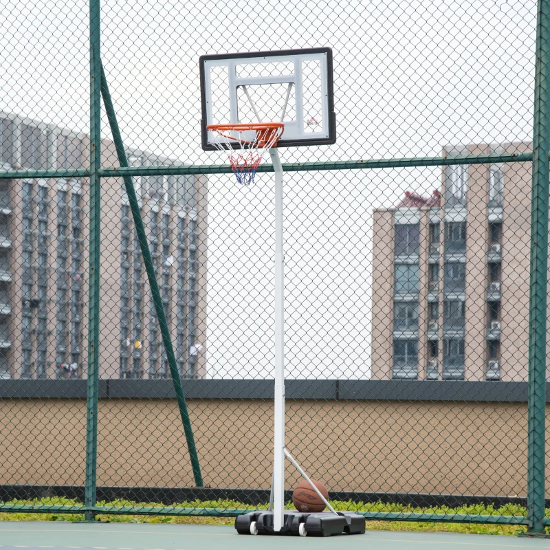 HOMCOM Canestro Basket per Adulti con Tabellone in PVC Regolabile 210-260cm Ruote Integrate Bianco