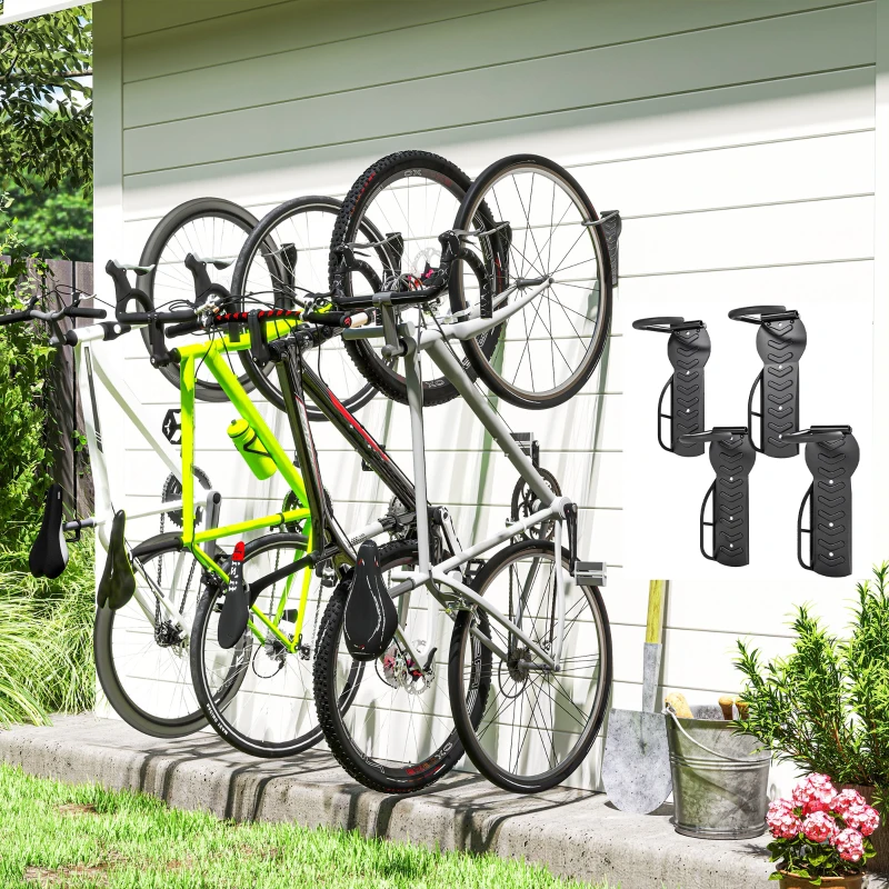 SPORTNOW 4 Pack Bike Rack, Wall Mounted Bicycle Hanger Hook, Foldable Garage Bike Wall Rack, Bicycle Storage Holder for Indoor Outdoor Use