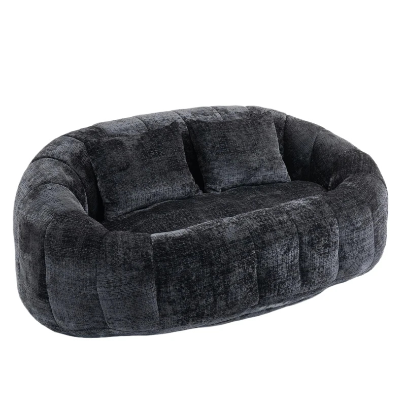 Cozy Oversized Bean Bag Sofa with 2 Matching Pillows, Soft 2-Seat Sectional Couch for Living Room and Bedroom, 145L x 95W x 63H cm, Black