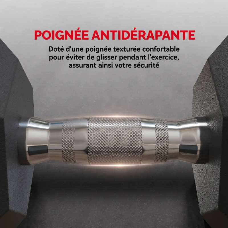 HOMCOM Ensemble d'haltères courtes, lot de 2 haltères hexagonaux recouverts de caoutchouc, acier noir