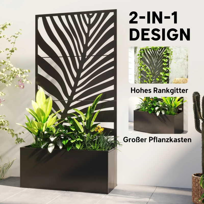 Outsunny Hochbeet Pflanzkasten mit Sichtschutz Pflanzkübel Blumenkasten Metall, Gartenspalier 90 x 40 x 180 cm Schwarz