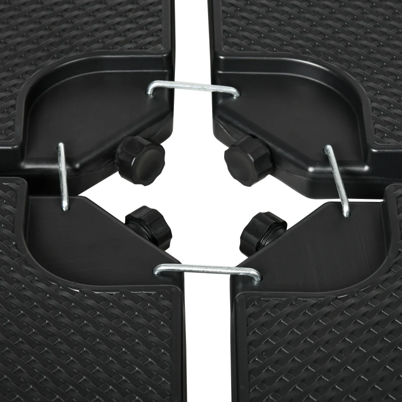 Outsunny Base para Chapéu de Sol de 4 Peças Suporte para Chapéu de Sol de HDPE Recarregável com Água 59 kg ou Areia 80 kg Preto