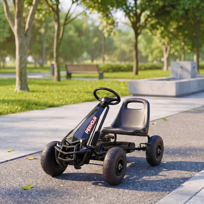 AIYAPLAY Kart à pédales Go-Kart pour enfants siège réglable pneus EVA embrayage manuel et frein 110 x 61 x 62 cm noir