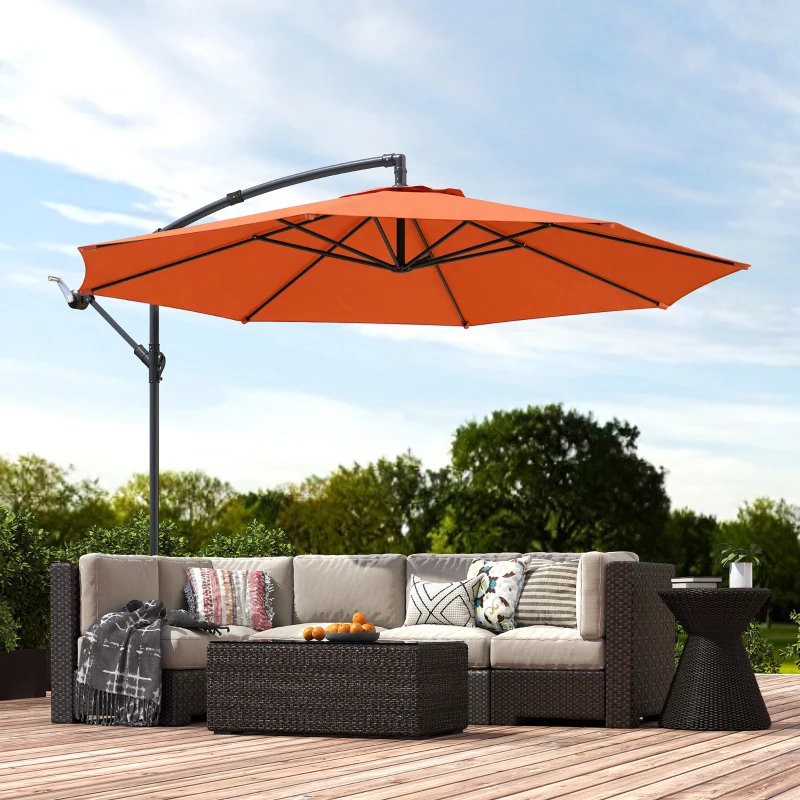 Outsunny 3 m Overhanging Cantilever Parasol, with Cross Base - Orange