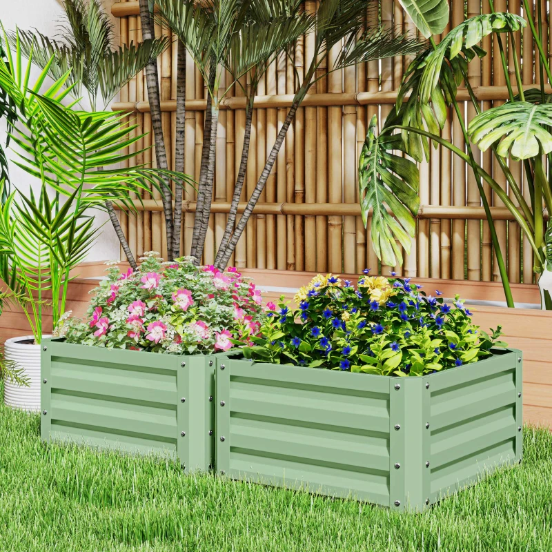 Outsunny Set of Two 60 x 60cm Steel Planter Boxes - Light Green