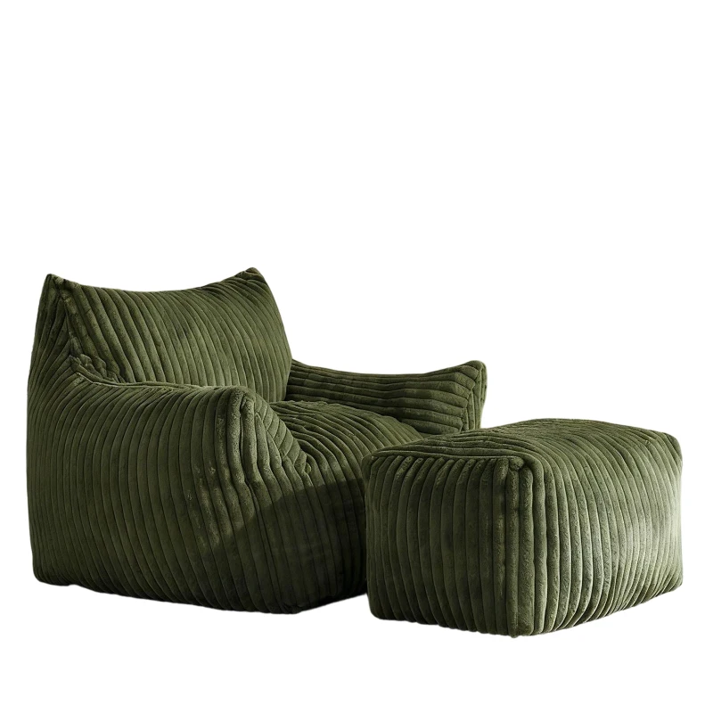 Soft Bean Bag Sofa with High-Quality Sponge and Large Armrests, Cozy Plush Lounger for Bedrooms, 103L x 90W x 70H cm, Green