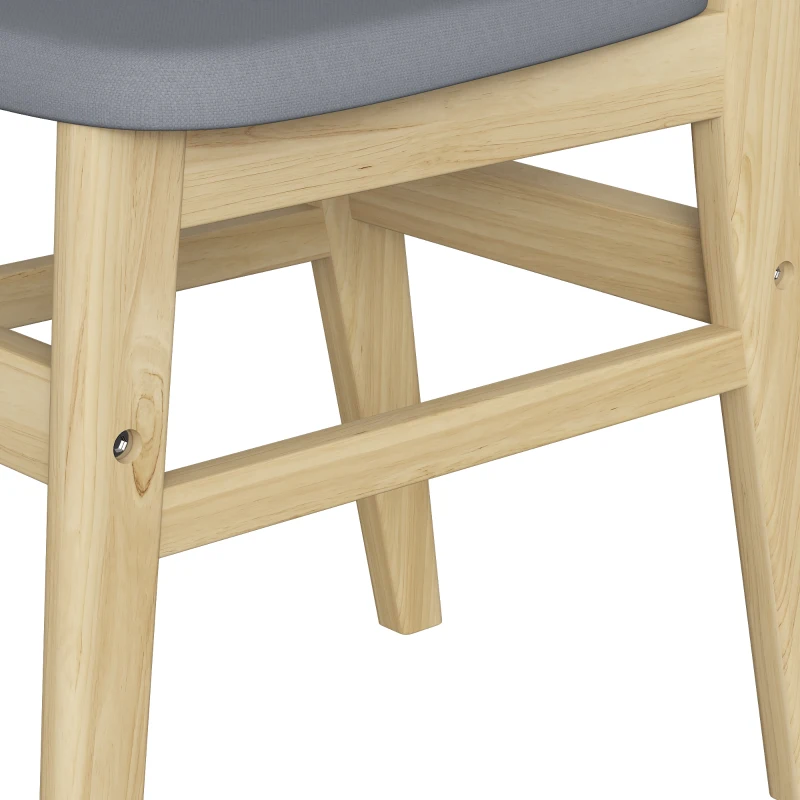 HOMCOM Lote de 2 Sillas de Comedor, Sillas de Cocina, Asientos Acolchados en Lino, Respaldo Curvado, Gris y Madera Natural