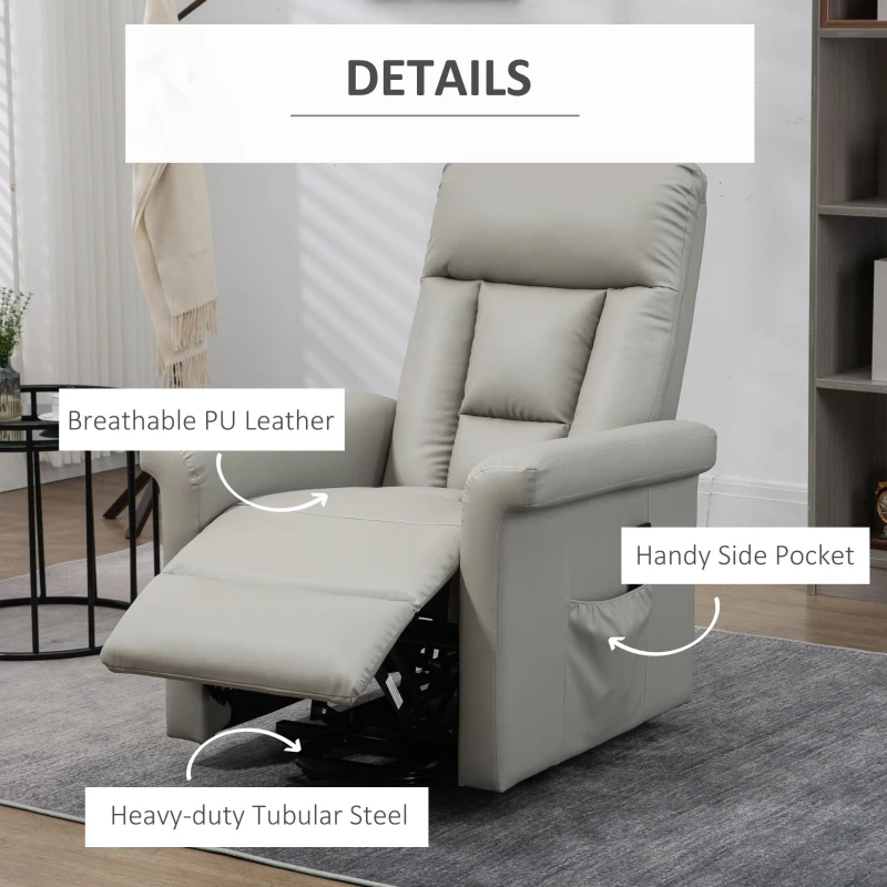 HOMCOM Power Lift Chair Armchair for the Elderly, PU Leather Recliner Chair with Extended Footrest, Remote Control and Side Pocket, Grey