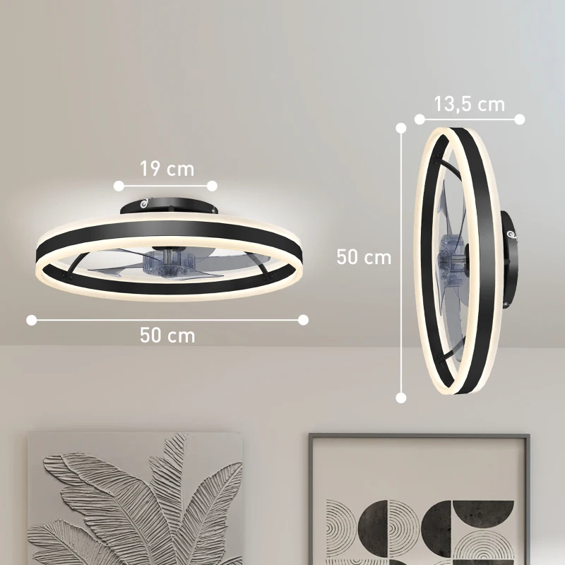 HOMCOM Deckenventilator mit Licht und Fernbedienung, LED-Deckenventilator mit 3 Farbtemperaturen, 6 Geschwindigkeiten, 50 cm