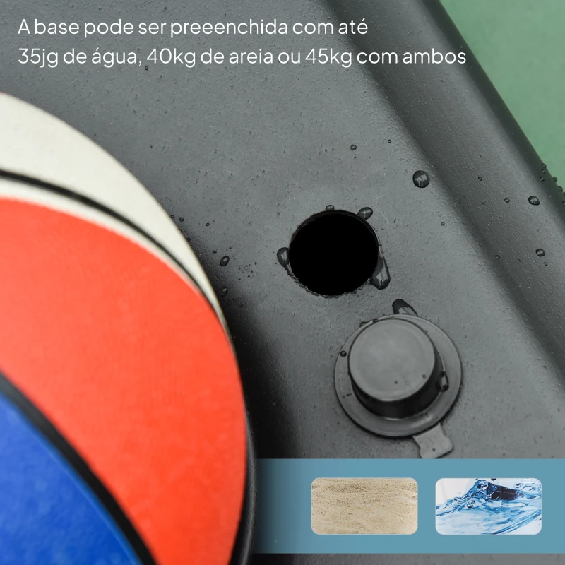 HOMCOM Tabela de Basquetebol para Exterior Altura Ajustável 160-210 cm com Rodas e Base Preenchível 76x48x254 cm Preto