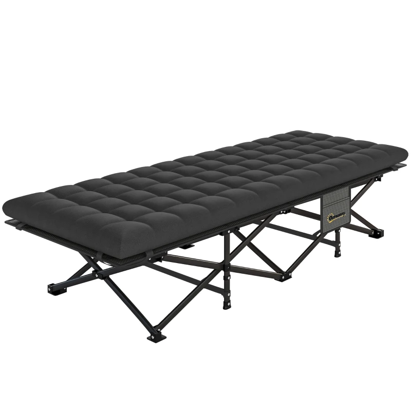 Outsunny Cama Plegable Camping con Colchón Extraíble de Tela Oxford 600D con Reposacabezas y Bolsa Carga 200 kg Negro
