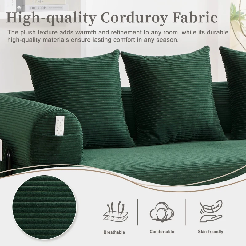 Cozy Compressible Folding Sofa with Detachable Metal Frame, Soft Modular Sectional Couch for Small Apartment, 110L x 33W x 33H cm, Emerald