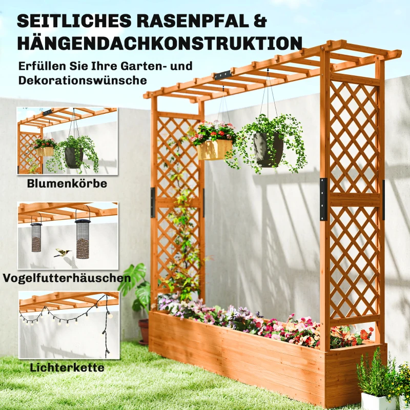 Outsunny Hochbeet mit Rankengitter und Dach, für Blumen, Obst, Gemüse, Kräuter, 196 x 44 x 181 cm, Holz, Orange