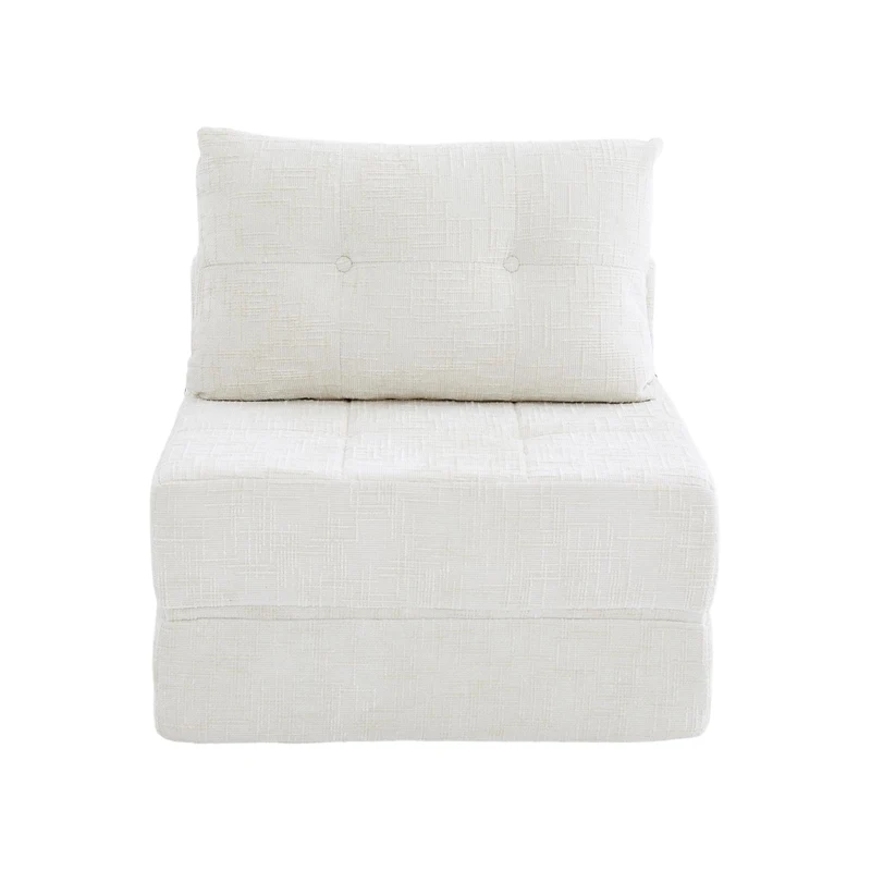 Cozy Convertible Floor Sofa Bed with Button-Tufted Detailing, Soft Chenille Folding Sleeper Couch for Living Room, 180L x 79W x 57H cm, Beige
