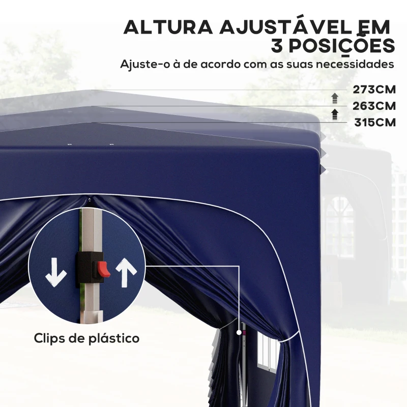 Outsunny Tenda Dobrável 3x3 m com Painéis Laterais UPF50+ Tenda de Jardim com Altura Ajustável e Bolsa de Transporte Azul Escuro