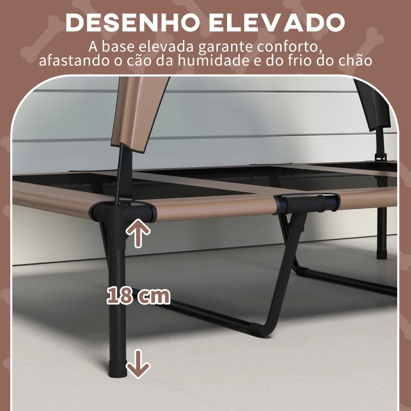 PawHut Cama para Cães Elevada com Toldo para Cães Médios com Estrutura de Aço e Bolsa de Transporte 106x76x94 cm Marrom Claro